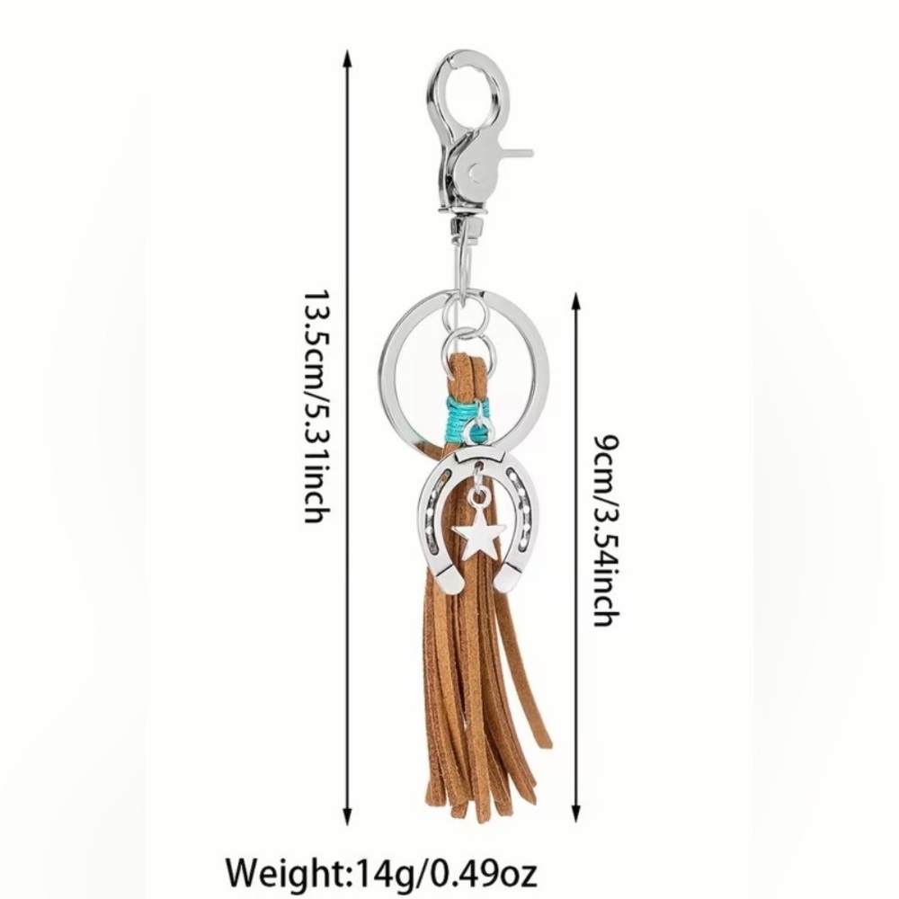 Western Bag Charm Brown with Silver Horseshoe Charm - Picture 3 of 3